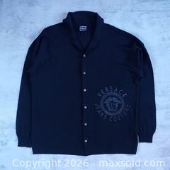 MaxSold Auction: Vintage 1990s Versace Jeans Couture Wool Button-Up Sweater – Black – Large - Toronto (Ontario, Canada) SELLER MANAGED Reseller Online Auction - Esandar Drive (STORAGE)