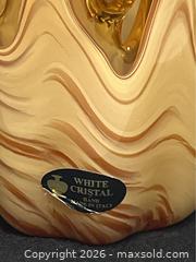 MaxSold Auction: Handblown Murano Glass Vase | Amber, White Swirls, MCM - Campbell (California, USA) SELLER MANAGED Downsizing Online Auction - Dell Avenue