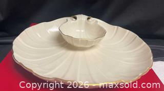 MaxSold Auction: Midcentury Lenox Aegean 24K Gold Trimmed Clamshell Crudité Dish/Chip and Dip/Seafood Bowl  - Campbell (California, USA) SELLER MANAGED Downsizing Online Auction - Dell Avenue