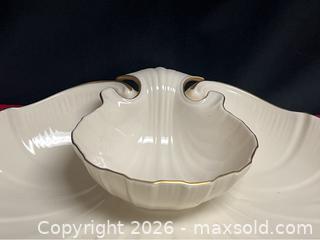 MaxSold Auction: Midcentury Lenox Aegean 24K Gold Trimmed Clamshell Crudité Dish/Chip and Dip/Seafood Bowl  - Campbell (California, USA) SELLER MANAGED Downsizing Online Auction - Dell Avenue