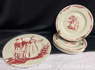 MaxSold Auction:  Pierre Frey “Gonesse” Limoges Porcelain – France 1990s (Red Dinner Plates Made In Limoges France 10”) - Campbell (California, USA) SELLER MANAGED Downsizing Online Auction - Dell Avenue