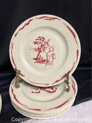 MaxSold Auction:  Pierre Frey “Gonesse” Limoges Porcelain – France 1990s (Red Dinner Plates Made In Limoges France 10”) - Campbell (California, USA) SELLER MANAGED Downsizing Online Auction - Dell Avenue
