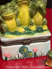 MaxSold Auction: Porcelain “See No Evil, Hear No Evil, Speak No Evil” Frog Trinket Box - Campbell (California, USA) SELLER MANAGED Downsizing Online Auction - Dell Avenue