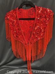 MaxSold Auction: Red Beaded Sequin Fringe Collar, Embroidery Lace Applique - Campbell (California, USA) SELLER MANAGED Downsizing Online Auction - Dell Avenue