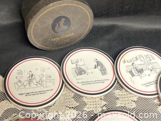 MaxSold Auction: The New Yorker Coasters, A Restoration Hardware Exclusive, 2004 Set Of 6 + Moms Dinner Coasters - Campbell (California, USA) SELLER MANAGED Downsizing Online Auction - Dell Avenue