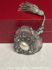 MaxSold Auction: Vintage Ornate Perfume Bottle – Faux Pearl & Silver Tone 2" - Campbell (California, USA) SELLER MANAGED Downsizing Online Auction - Dell Avenue