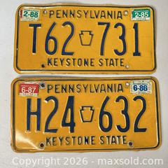 MaxSold Auction: 1980s Pennsylvania License Plate Pair - Yellow & Blue - San Jose (California, USA) SELLER MANAGED Downsizing Online Auction - East Humboldt Street
