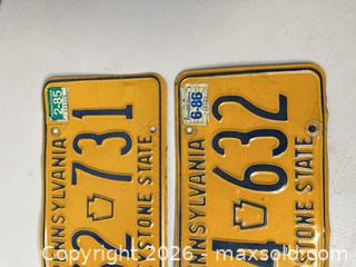 MaxSold Auction: 1980s Pennsylvania License Plate Pair - Yellow & Blue - San Jose (California, USA) SELLER MANAGED Downsizing Online Auction - East Humboldt Street
