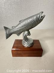 MaxSold Auction: Cast Metal Fishing Fish Figurine on Wood Block Base - San Jose (California, USA) SELLER MANAGED Downsizing Online Auction - East Humboldt Street