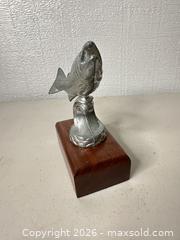 MaxSold Auction: Cast Metal Fishing Fish Figurine on Wood Block Base - San Jose (California, USA) SELLER MANAGED Downsizing Online Auction - East Humboldt Street