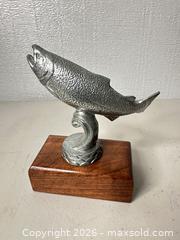 MaxSold Auction: Cast Metal Fishing Fish Figurine on Wood Block Base - San Jose (California, USA) SELLER MANAGED Downsizing Online Auction - East Humboldt Street