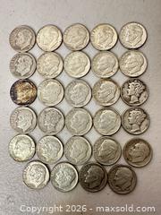 MaxSold Auction: Lot of 29 Pre-1965 90% Silver Dimes (Roosevelt & Mercury) - San Jose (California, USA) SELLER MANAGED Downsizing Online Auction - East Humboldt Street