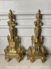 MaxSold Auction: Pair of Brass Rococo/Baroque Andirons, 12–16 in - San Jose (California, USA) SELLER MANAGED Downsizing Online Auction - East Humboldt Street