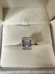 MaxSold Auction: Sterling Silver Ring with 4 CT Emerald-Cut Center, Halo Pavé - San Jose (California, USA) SELLER MANAGED Downsizing Online Auction - East Humboldt Street