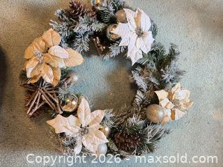 MaxSold Auction: 23in Christmas/Winter Wreath with Silver, White & Green - Wake Forest (North Carolina, USA) PARTNER MANAGED Downsizing Online Auction - Wait Avenue