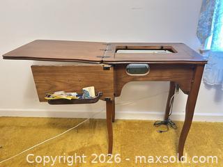 MaxSold Auction: Adler Vintage Mechanical Sewing Machine in Wood Cabinet - Wake Forest (North Carolina, USA) PARTNER MANAGED Downsizing Online Auction - Wait Avenue