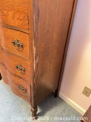 MaxSold Auction: Antique Oak Highboy Dresser, Early 20th Century, ~37" W - Wake Forest (North Carolina, USA) PARTNER MANAGED Downsizing Online Auction - Wait Avenue