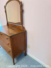 MaxSold Auction: Antique/Vintage Medium Brown Dresser with Mirror - Wake Forest (North Carolina, USA) PARTNER MANAGED Downsizing Online Auction - Wait Avenue