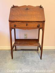 MaxSold Auction: Arts & Crafts Oak Secretary Desk with Drop-Front Writing Surface - Wake Forest (North Carolina, USA) PARTNER MANAGED Downsizing Online Auction - Wait Avenue