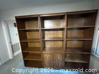 MaxSold Auction: Brown Veneer Modular Bookshelf, 3 Sections - Wake Forest (North Carolina, USA) PARTNER MANAGED Downsizing Online Auction - Wait Avenue