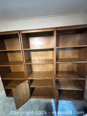 MaxSold Auction: Brown Veneer Modular Bookshelf, 3 Sections - Wake Forest (North Carolina, USA) PARTNER MANAGED Downsizing Online Auction - Wait Avenue