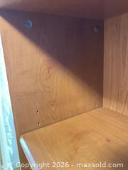 MaxSold Auction: Cherry Laminate Bookcase / Shelf Unit - Wake Forest (North Carolina, USA) PARTNER MANAGED Downsizing Online Auction - Wait Avenue