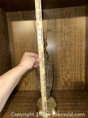 MaxSold Auction: Clear Crystal and Brass Table Lamp with Shade, 24–28 in - Wake Forest (North Carolina, USA) PARTNER MANAGED Downsizing Online Auction - Wait Avenue
