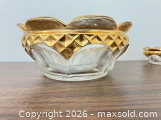 MaxSold Auction: Clear Glass Bowls with Gold Trim, Scalloped Edge  - Wake Forest (North Carolina, USA) PARTNER MANAGED Downsizing Online Auction - Wait Avenue