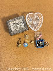 MaxSold Auction: Colony Vintage Jewelry Lot with Box, Charms & Crystal Dish - Wake Forest (North Carolina, USA) PARTNER MANAGED Downsizing Online Auction - Wait Avenue