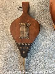 MaxSold Auction: Copper & Brass Fireplace Accessories: Scuttle, Tool Set, Bellows - Wake Forest (North Carolina, USA) PARTNER MANAGED Downsizing Online Auction - Wait Avenue
