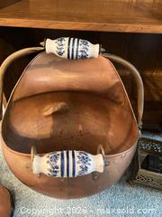 MaxSold Auction: Copper & Brass Fireplace Accessories: Scuttle, Tool Set, Bellows - Wake Forest (North Carolina, USA) PARTNER MANAGED Downsizing Online Auction - Wait Avenue