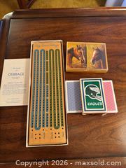 MaxSold Auction: Cribbage Board Set with Multiple Playing Card Decks - Wake Forest (North Carolina, USA) PARTNER MANAGED Downsizing Online Auction - Wait Avenue