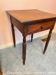 MaxSold Auction: Dark Brown Side Table / End Table with Single Drawer - Wake Forest (North Carolina, USA) PARTNER MANAGED Downsizing Online Auction - Wait Avenue