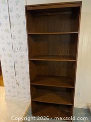 MaxSold Auction: Dark Brown Veneer Bookcase, Approx 77 in H - Wake Forest (North Carolina, USA) PARTNER MANAGED Downsizing Online Auction - Wait Avenue