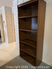 MaxSold Auction: Dark Brown Veneer Bookcase, Approx 77 in H - Wake Forest (North Carolina, USA) PARTNER MANAGED Downsizing Online Auction - Wait Avenue