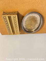 MaxSold Auction: Filigree Gold-Tone Jewelry Box with Oval Silver-Plated Tray - Wake Forest (North Carolina, USA) PARTNER MANAGED Downsizing Online Auction - Wait Avenue