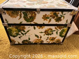 MaxSold Auction: Floral Storage Steamer Trunk, Vinyl-Covered Cardboard - Wake Forest (North Carolina, USA) PARTNER MANAGED Downsizing Online Auction - Wait Avenue