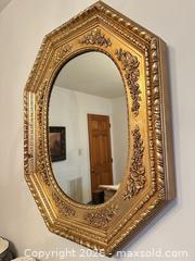 MaxSold Auction: Gilded Wood Octagonal Mirror with Oval Opening, Gold - Wake Forest (North Carolina, USA) PARTNER MANAGED Downsizing Online Auction - Wait Avenue