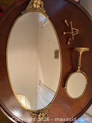 MaxSold Auction: Gilt Metal Oval & Round Vanity Mirrors with Gilt Easel - Wake Forest (North Carolina, USA) PARTNER MANAGED Downsizing Online Auction - Wait Avenue