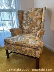 MaxSold Auction: Hickory Chair Wingback Chair, Yellow Floral Upholstery - Wake Forest (North Carolina, USA) PARTNER MANAGED Downsizing Online Auction - Wait Avenue