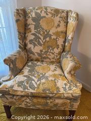 MaxSold Auction: Hickory Chair Wingback Chair, Yellow Floral Upholstery - Wake Forest (North Carolina, USA) PARTNER MANAGED Downsizing Online Auction - Wait Avenue
