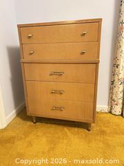 MaxSold Auction: Light Brown Maple 5-Drawer Dresser / Chest of Drawers - Wake Forest (North Carolina, USA) PARTNER MANAGED Downsizing Online Auction - Wait Avenue