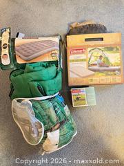 MaxSold Auction: Lot: Airbed, Sleeping Bag, Camping Picnic Set & Other Gear - Wake Forest (North Carolina, USA) PARTNER MANAGED Downsizing Online Auction - Wait Avenue
