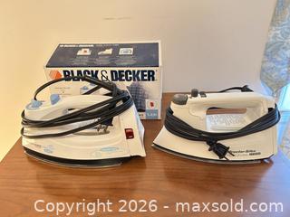 MaxSold Auction: Lot of 2 Corded Steam Irons: Proctor-Silex X420 & B&D 17109 - Wake Forest (North Carolina, USA) PARTNER MANAGED Downsizing Online Auction - Wait Avenue