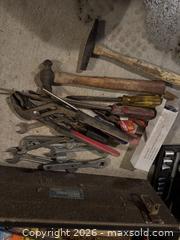 MaxSold Auction: Metal Toolbox with Wood-Handled Steel Tools - Wake Forest (North Carolina, USA) PARTNER MANAGED Downsizing Online Auction - Wait Avenue