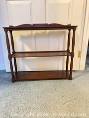 MaxSold Auction: Mid-Century Mahogany Wood Etagere with 3 Shelves - Wake Forest (North Carolina, USA) PARTNER MANAGED Downsizing Online Auction - Wait Avenue