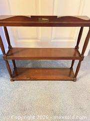 MaxSold Auction: Mid-Century Mahogany Wood Etagere with 3 Shelves - Wake Forest (North Carolina, USA) PARTNER MANAGED Downsizing Online Auction - Wait Avenue