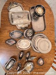 MaxSold Auction: Mixed Lot: Vintage Silver-Plated Serving Trays, Bowls & Creamers Lot  - Wake Forest (North Carolina, USA) PARTNER MANAGED Downsizing Online Auction - Wait Avenue