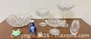 MaxSold Auction: Mixed Vintage Glass Lot: Compotes, Stemmed Dishes & Vases - Wake Forest (North Carolina, USA) PARTNER MANAGED Downsizing Online Auction - Wait Avenue
