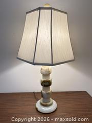 MaxSold Auction: Onyx Stone Table Lamp with Tapered Octagonal Shade - Wake Forest (North Carolina, USA) PARTNER MANAGED Downsizing Online Auction - Wait Avenue